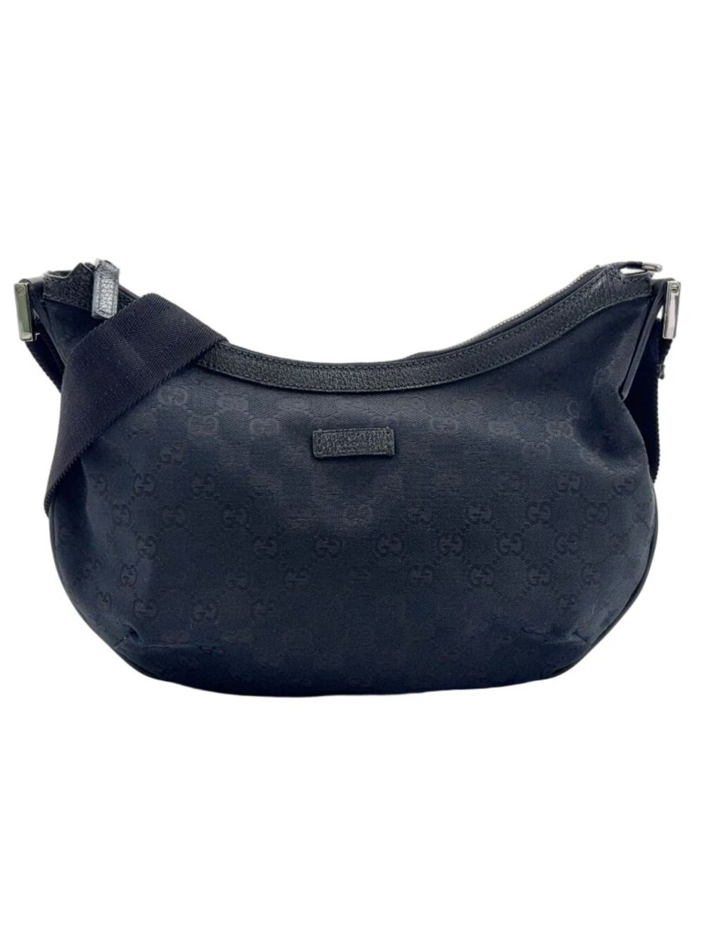 Gucci GG Canvas Black Shoulder Bag Silver